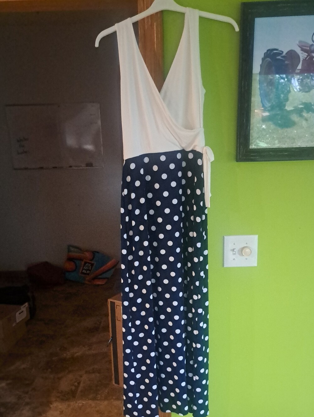 Gilli Navy and Cream Polka Dot Wrap Maxi Skirt
